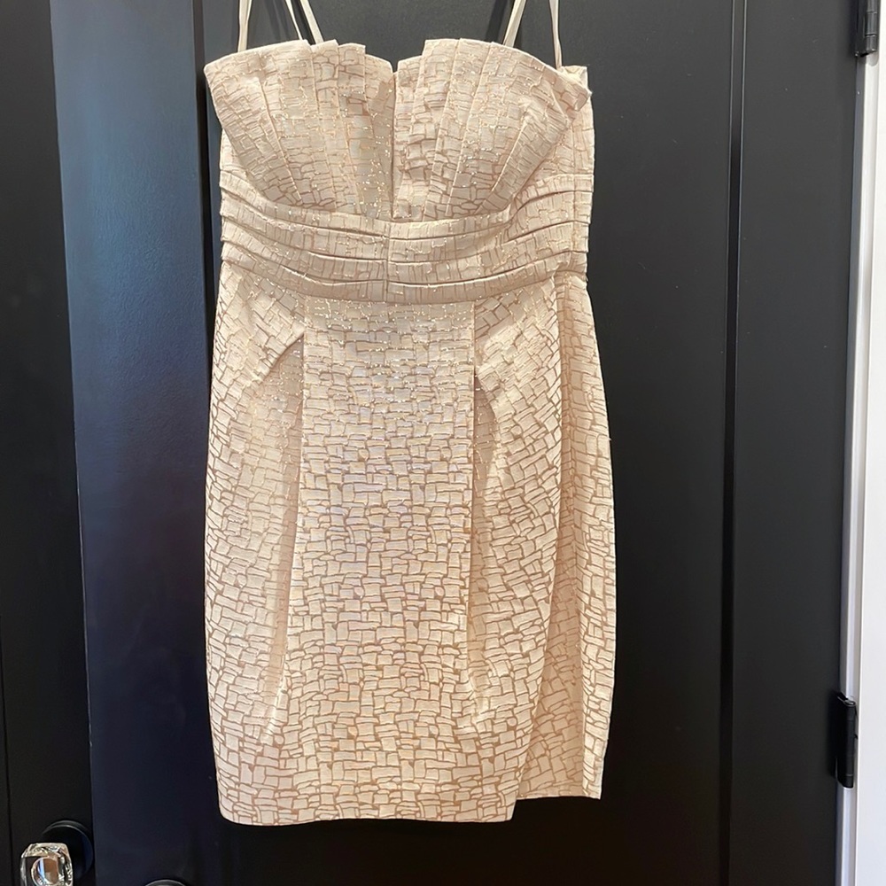 Max and Cleo gold/ivory brocade strapless dress, size 4